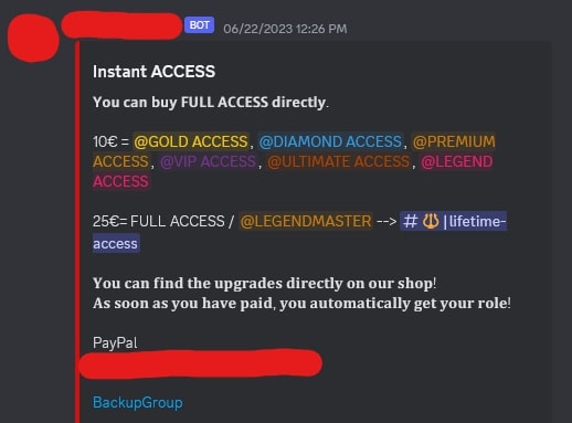 Image of instructions on how to purchase instant access